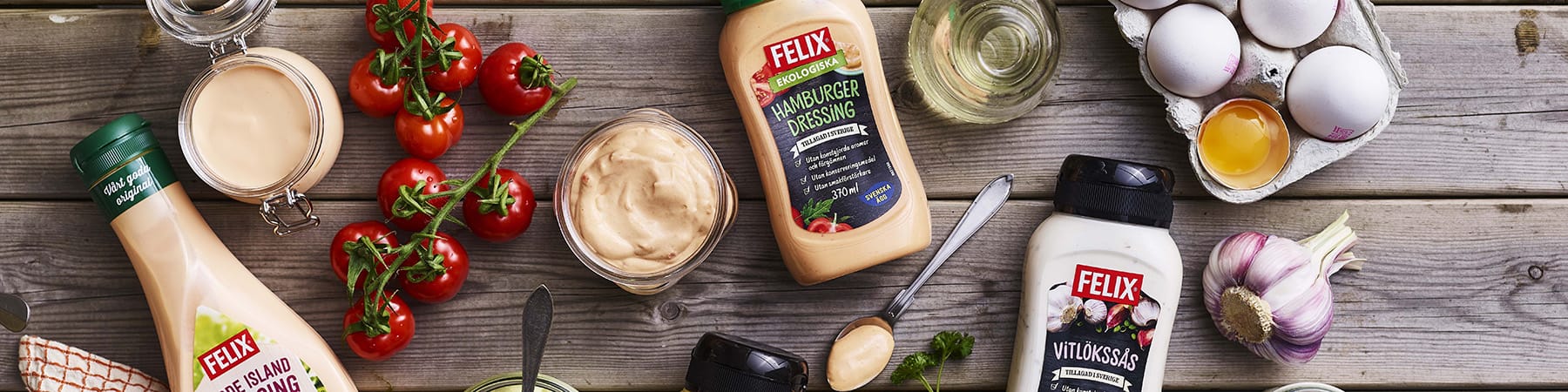Felix såser och dressingar, tomater, vitlök och ägg