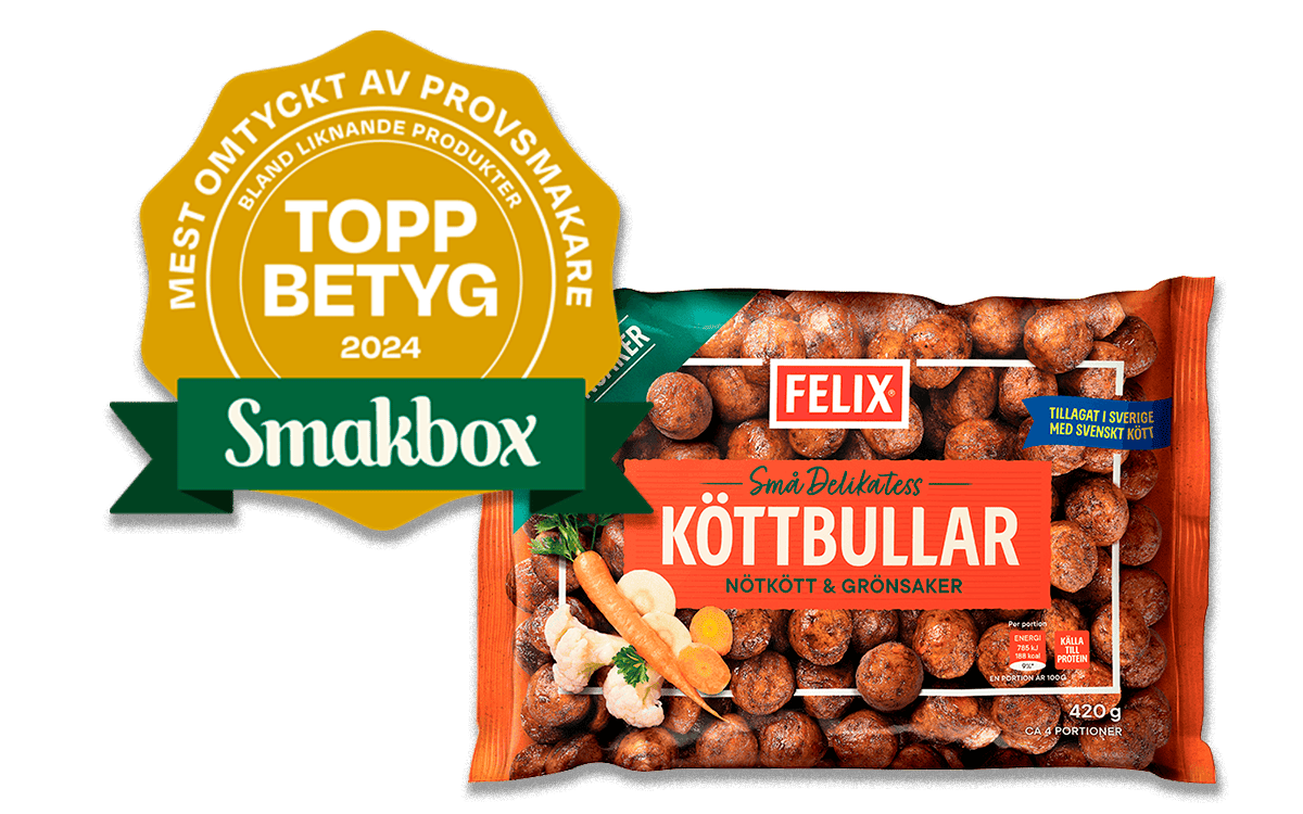Smakbox toppbetyg på Felix delikatessköttbullar med nötkött och grönsaker