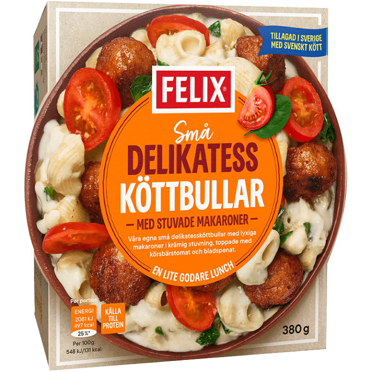 Delikatessköttbullar med stuvade makaroner