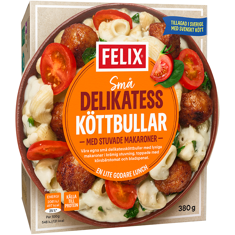 Delikatessköttbullar med stuvade makaroner