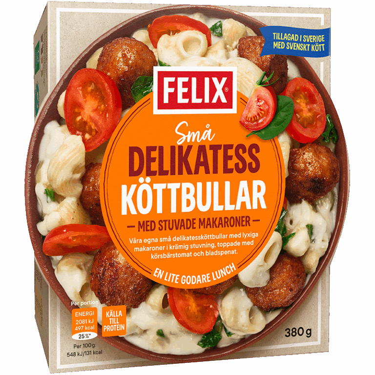 Delikatessköttbullar med stuvade makaroner
