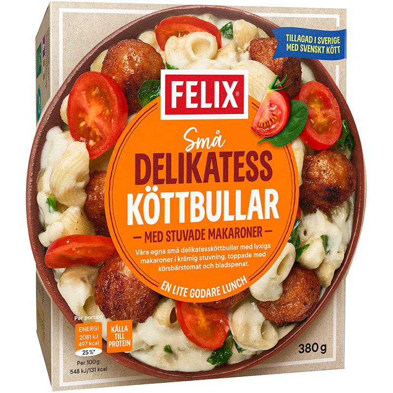 Delikatessköttbullar med stuvade makaroner