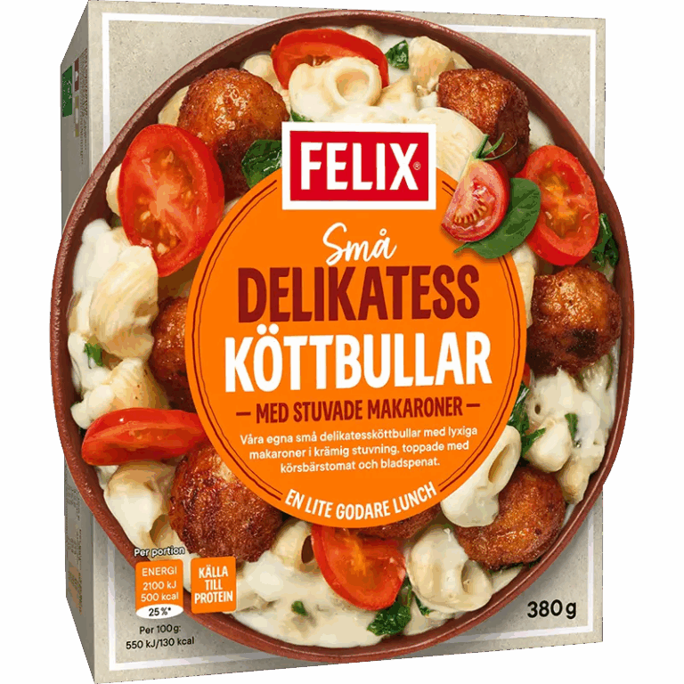 Delikatessköttbullar med stuvade makaroner