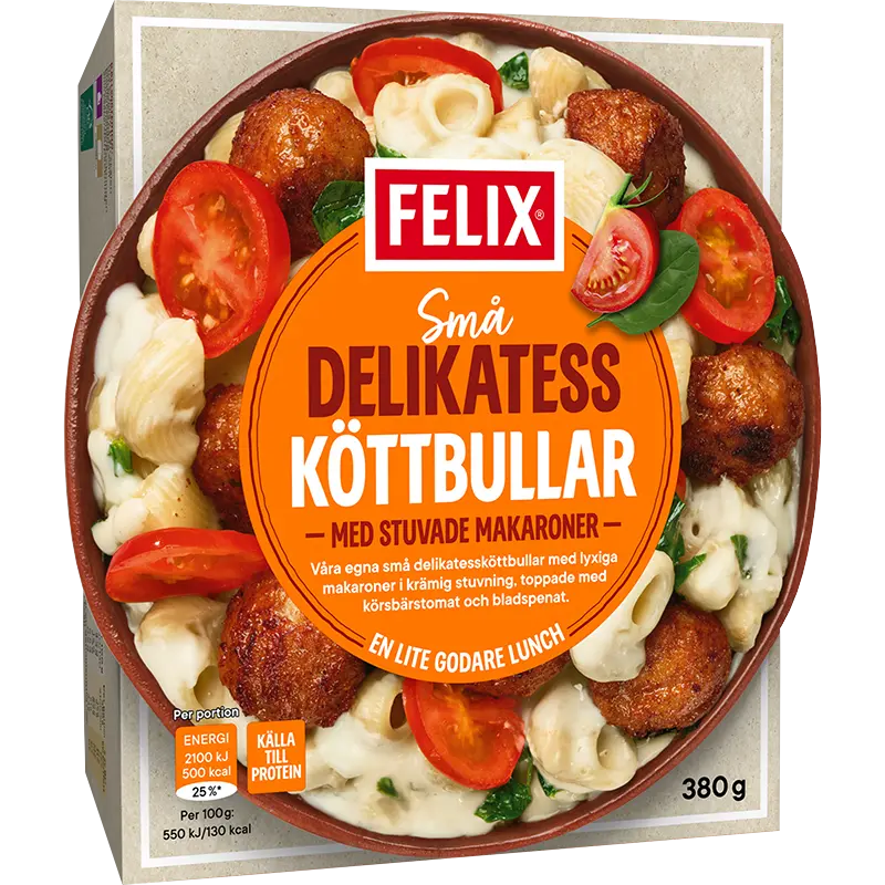Delikatessköttbullar med stuvade makaroner