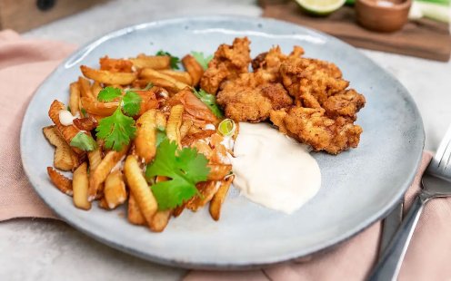 popcornkyckling med kimchifries